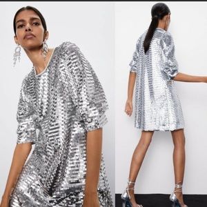 Zara Silver Sequined Dress